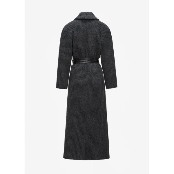Magda Butrym Wool wrap coat with leather belt in grey, view 2