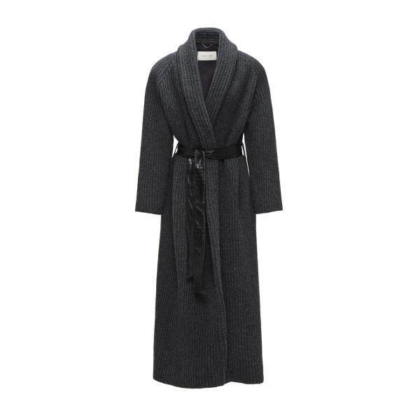 Magda Butrym Wool wrap coat with leather belt in grey