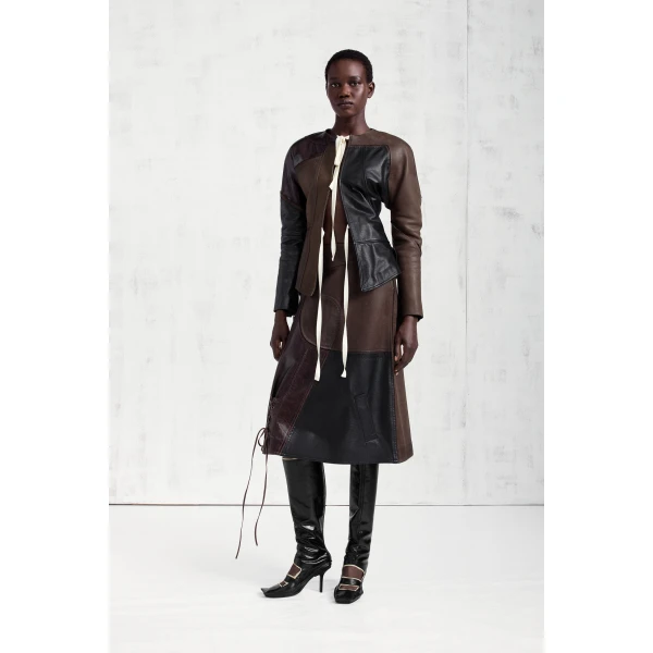 Maison Margiela Assemblage Calf Leather Midi Skirt in Brown | Leather Skirts | Coveti