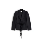 Maison Margiela Belted Peak-Lapel Wool Blazer in Dark Grey | Coveti
