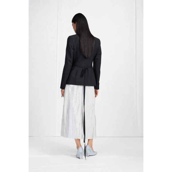 Maison Margiela Belted Peak-Lapel Wool Blazer in Dark Grey | Blazers | Coveti