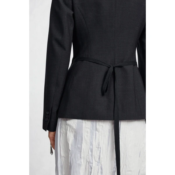 Maison Margiela Belted Peak-Lapel Wool Blazer in Dark Grey | Blazers | Coveti