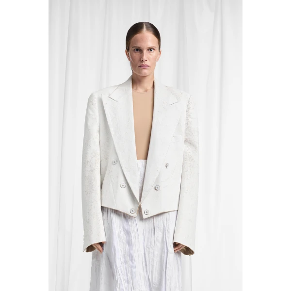 Maison Margiela Bianchetto Double-Breasted Wool Blazer in Pink Beige | Blazers | Coveti