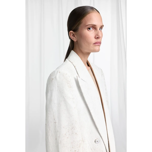 Maison Margiela Bianchetto Double-Breasted Wool Blazer in Pink Beige | Blazers | Coveti