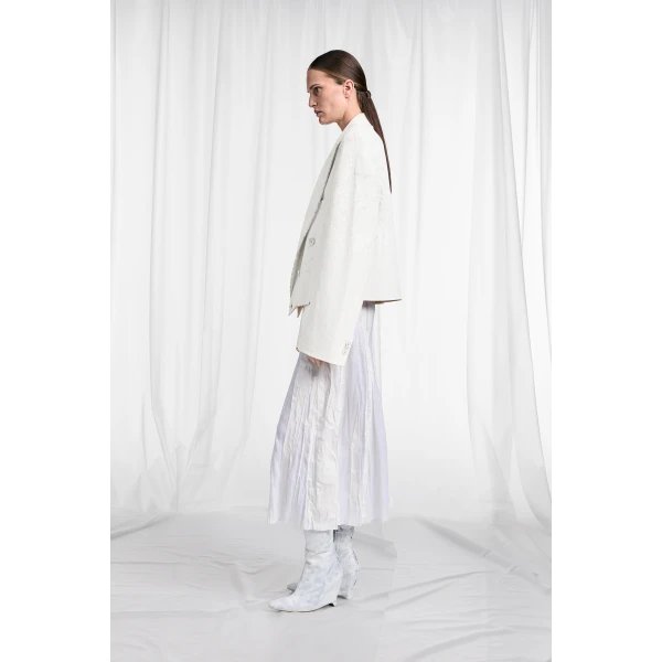 Maison Margiela Bianchetto Double-Breasted Wool Blazer in Pink Beige | Blazers | Coveti