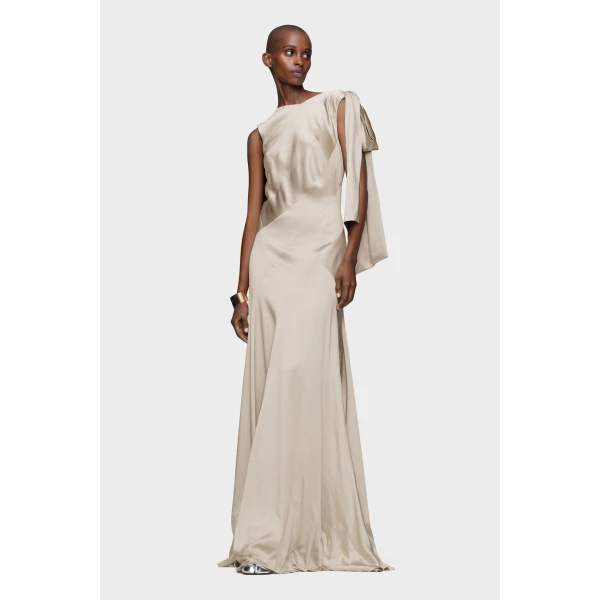 Maison Margiela Bias-Cut Evening Gown in Brown Check | Evening Gowns | Coveti
