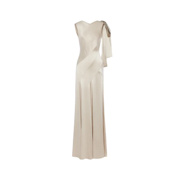 Bias-Cut Evening Gown in Brown Check