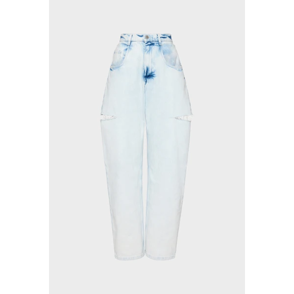 Maison Margiela Bleached Cut-Out Jeans in Light Indigo | Denim | Coveti