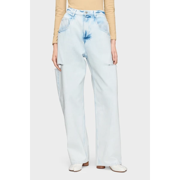 Maison Margiela Bleached Cut-Out Jeans in Light Indigo | Denim | Coveti