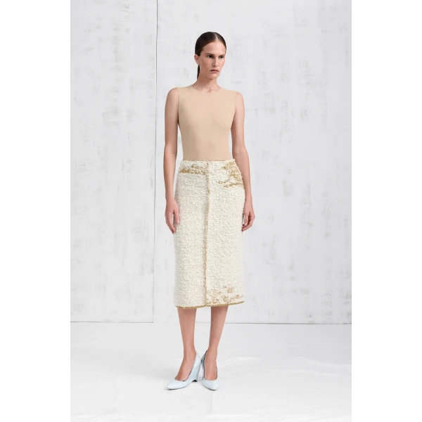 Maison Margiela Boucle Midi Skirt in White | Midi Skirts | Coveti
