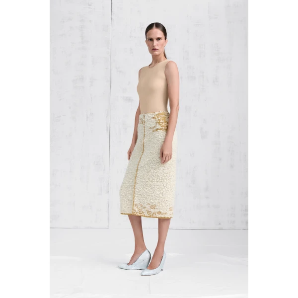 Maison Margiela Boucle Midi Skirt in White | Midi Skirts | Coveti