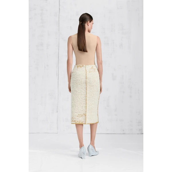 Maison Margiela Boucle Midi Skirt in White | Midi Skirts | Coveti
