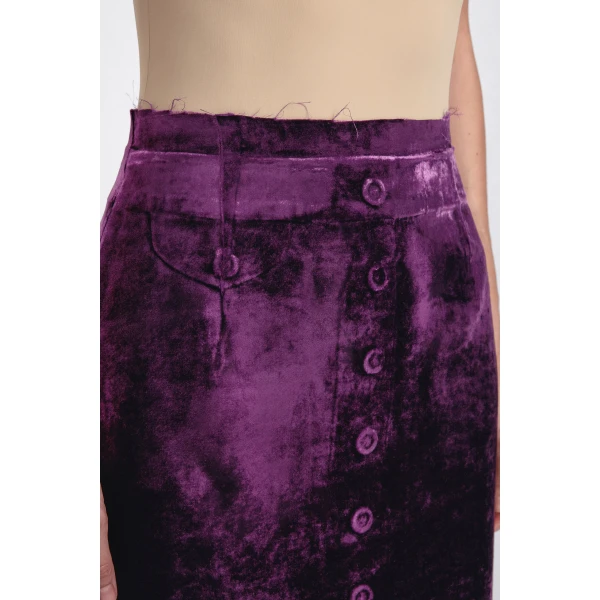 Maison Margiela Button-Front Velvet Midi Skirt in Purple | Midi Skirts | Coveti