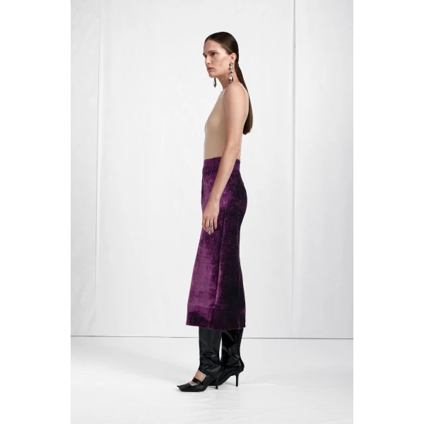 Maison Margiela Button-Front Velvet Midi Skirt in Purple | Midi Skirts | Coveti