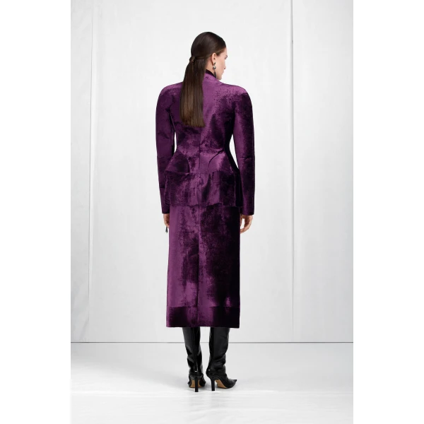 Maison Margiela Button-Front Velvet Midi Skirt in Purple | Midi Skirts | Coveti