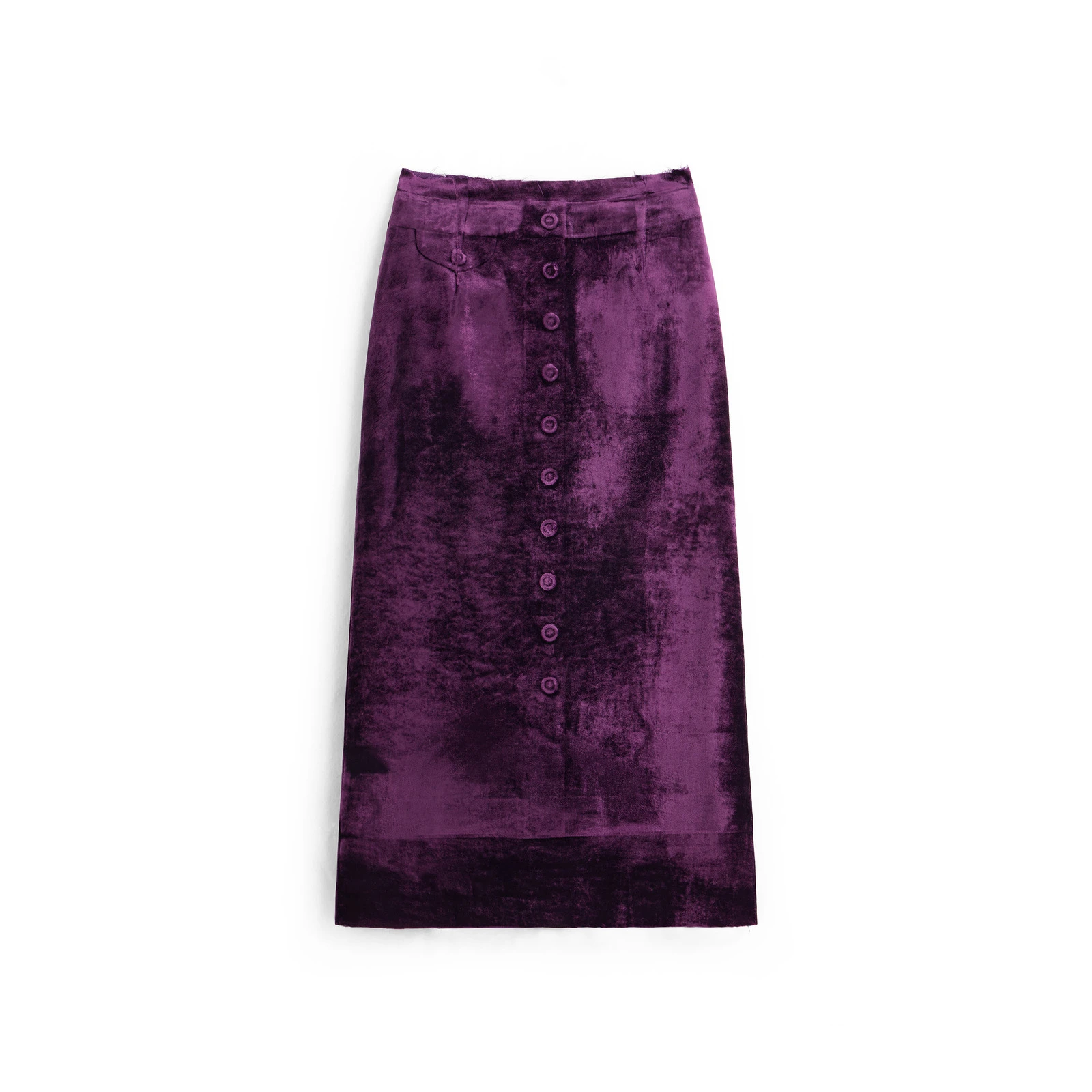 Maison Margiela Button-Front Velvet Midi Skirt in Purple Maison Margiela Button-Front Velvet Midi Skirt in Purple | Coveti