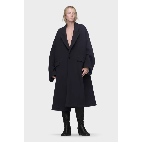 Maison Margiela Cashmere Coat in Dark Blue | Wool Coat | Coveti