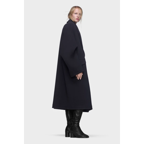 Maison Margiela Cashmere Coat in Dark Blue | Wool Coat | Coveti