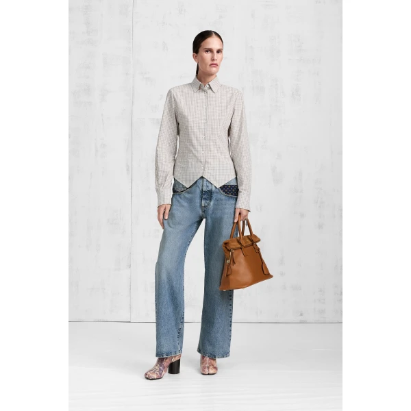 Maison Margiela Check Cotton Swallowtail Shirt in Light Grey | Shirts | Coveti