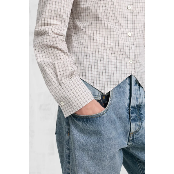 Maison Margiela Check Cotton Swallowtail Shirt in Light Grey | Shirts | Coveti