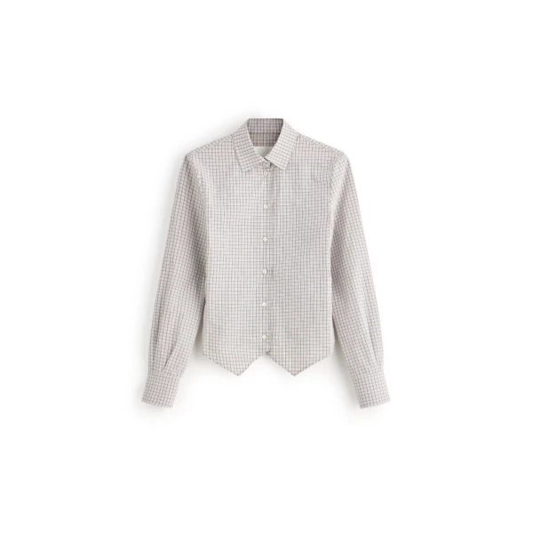 Maison Margiela Check Cotton Swallowtail Shirt in Light Grey | Coveti