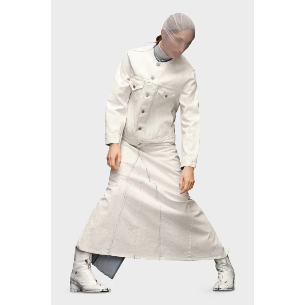 Maison Margiela Collarless Denim Jacket in White | Denim | Coveti