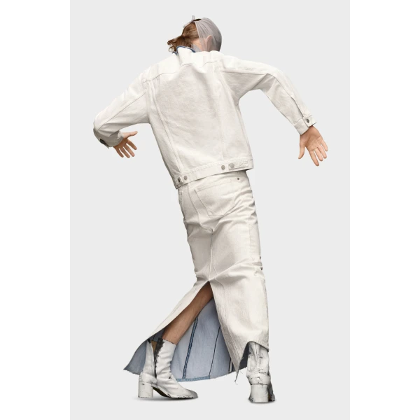 Maison Margiela Collarless Denim Jacket in White | Denim | Coveti