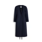 Maison Margiela Collarless Virgin Wool Coat in Navy Blue | Coveti