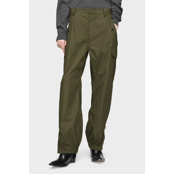 Maison Margiela Cotton Cargo Trousers in Olive | Wide leg pants | Coveti