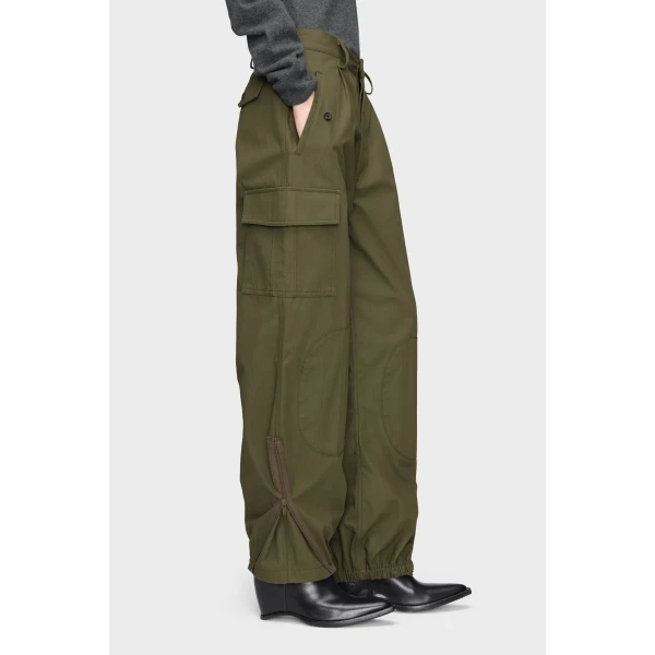 Maison Margiela Cotton Cargo Trousers in Olive | Wide leg pants | Coveti