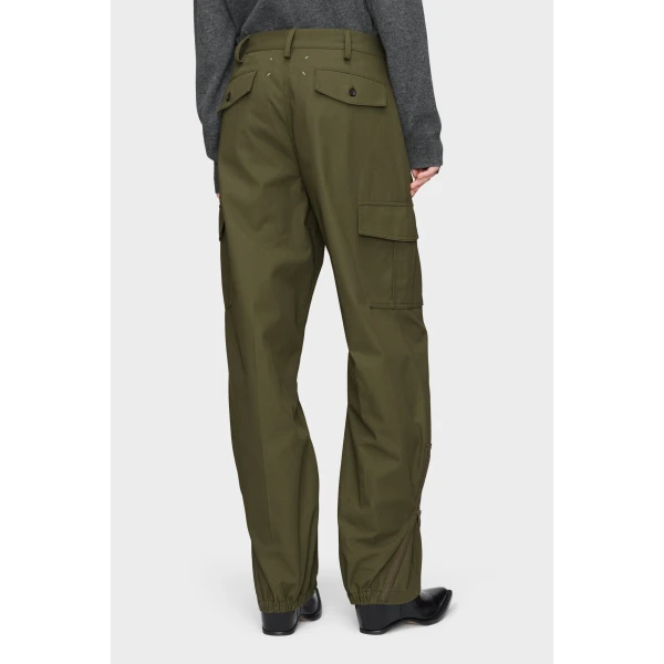Maison Margiela Cotton Cargo Trousers in Olive | Wide leg pants | Coveti