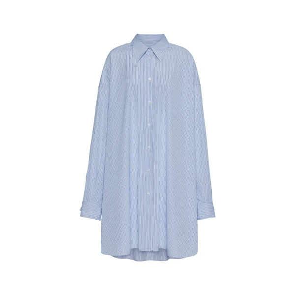 Cotton Poplin Pinstripe Shirt in White