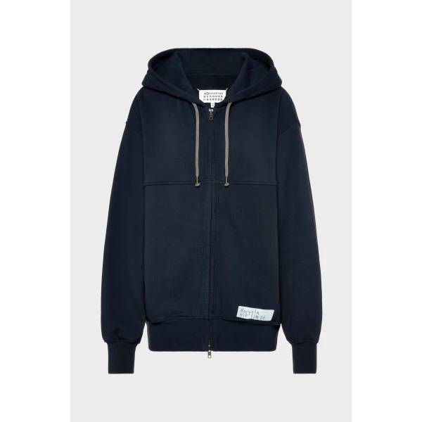Maison Margiela Cotton Zip Hooded Sweatshirt in Blue | Hoodies | Coveti