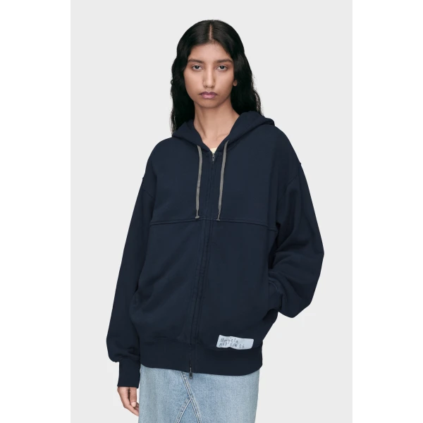 Maison Margiela Cotton Zip Hooded Sweatshirt in Blue | Hoodies | Coveti