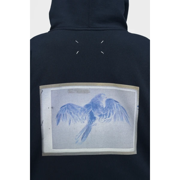 Maison Margiela Cotton Zip Hooded Sweatshirt in Blue | Hoodies | Coveti