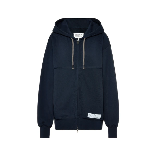 Cotton Zip Hooded Sweatshirt in Blue