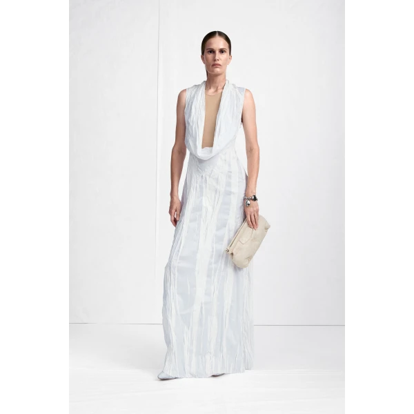 Maison Margiela Cowl-Neck Crinkled Maxi Dress in White | Maxi Dresses | Coveti