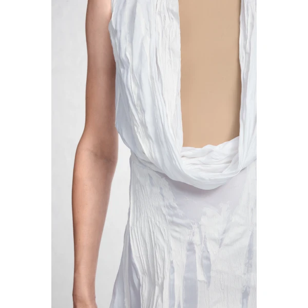 Maison Margiela Cowl-Neck Crinkled Maxi Dress in White | Maxi Dresses | Coveti