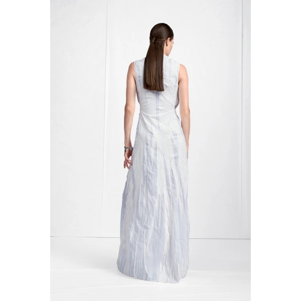 Maison Margiela Cowl-Neck Crinkled Maxi Dress in White | Maxi Dresses | Coveti