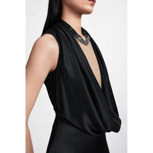 Maison Margiela Cowl-Neck Satin Maxi Dress in Black | Maxi Dresses | Coveti