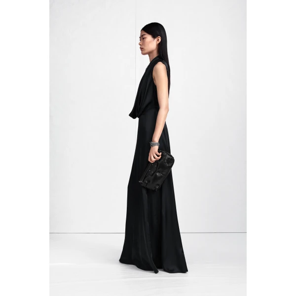 Maison Margiela Cowl-Neck Satin Maxi Dress in Black | Maxi Dresses | Coveti