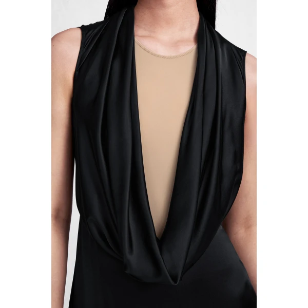 Maison Margiela Cowl-Neck Satin Maxi Dress in Black | Maxi Dresses | Coveti