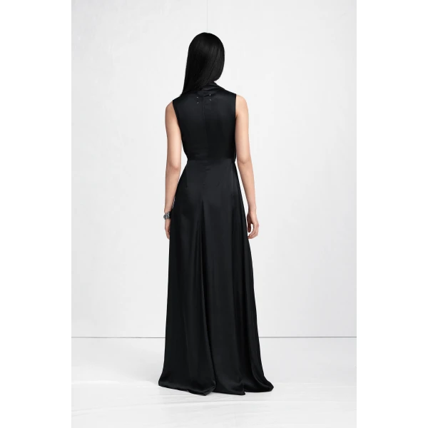 Maison Margiela Cowl-Neck Satin Maxi Dress in Black | Maxi Dresses | Coveti