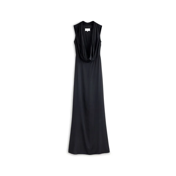 Cowl-Neck Satin Maxi Dress in Black