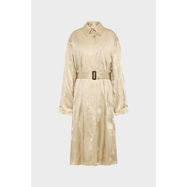 Maison Margiela Creased Silk Trench Coat in Pink Beige | Trench Coat | Coveti
