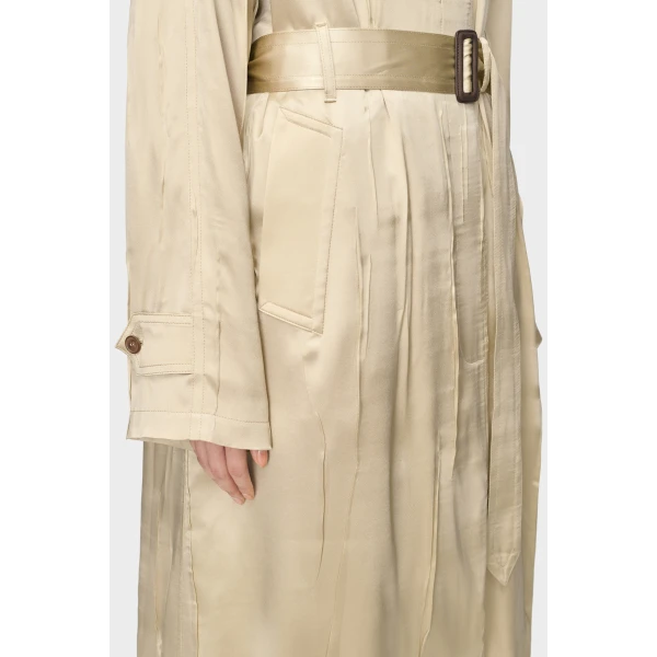 Maison Margiela Creased Silk Trench Coat in Pink Beige | Trench Coat | Coveti