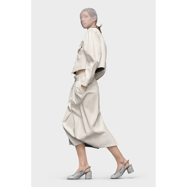 Maison Margiela Cropped Collarless Denim Jacket in White | Denim | Coveti