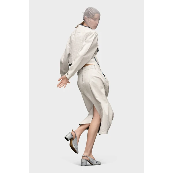 Maison Margiela Cropped Collarless Denim Jacket in White | Denim | Coveti