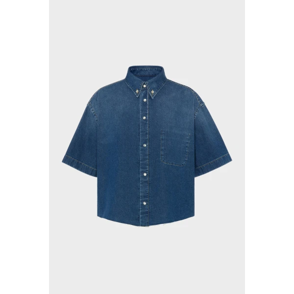 Maison Margiela Cropped Denim Shirt in Blue | Shirts | Coveti