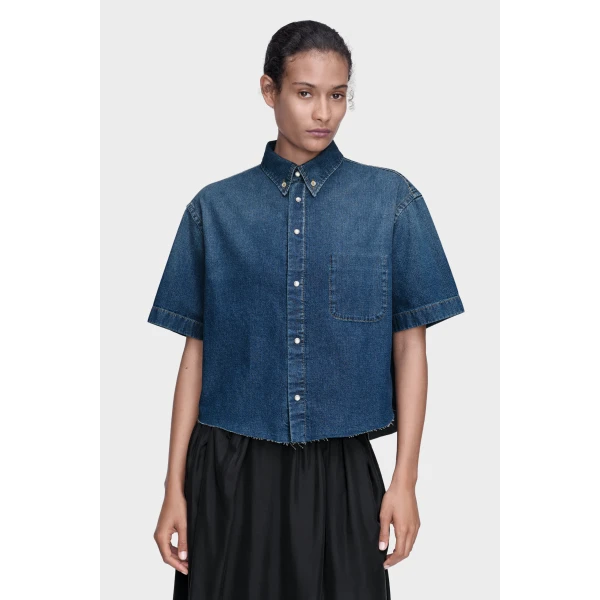 Maison Margiela Cropped Denim Shirt in Blue | Shirts | Coveti